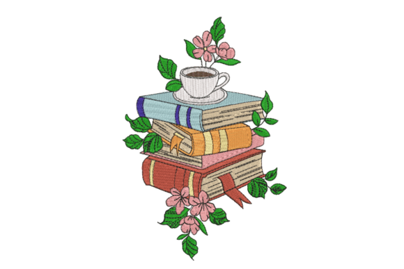 A Cozy Embroidery Design for Books, Coffee, and Flowers