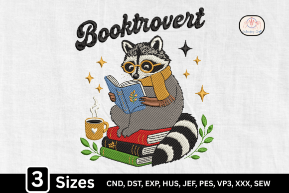Book Lover Raccoon Embroidery Design for Cozy Gifts
