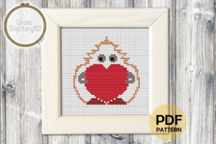 Mascot Holding Heart: A Cozy Cross Stitch Gift Design