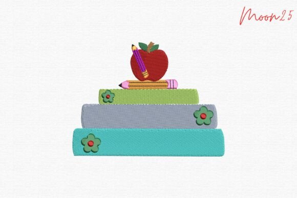 Reviewing the School Books Apple Pencil Teacher Learni Embroidery Design